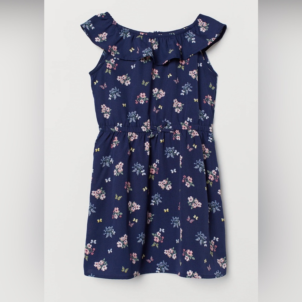 Toddler Girls Floral Navy Kids Dress